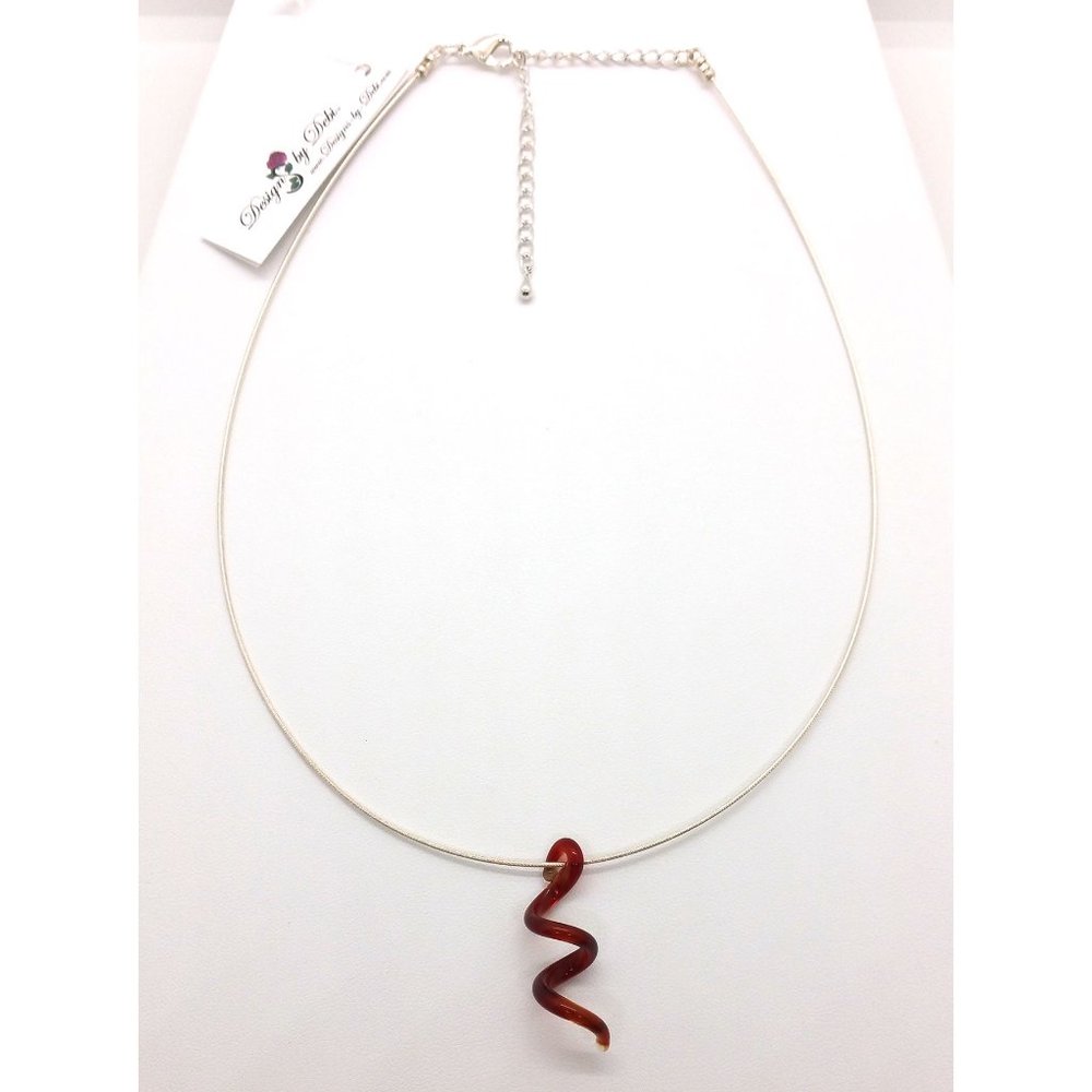 Red Glass Twist Silver Necklace